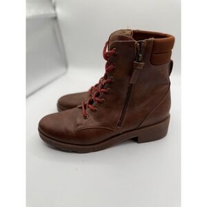 Dr. Scholls Brown Leather Combat Boots with Red Laces Casual Military Style